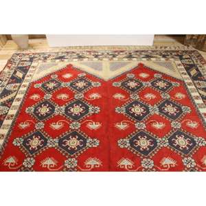 Alfombra Vintage de 8.7x17 pies, Alfombra Turca de Lana con Cuadros Rojos - Product Image 3