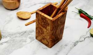 Sustainable Modern Solid Wood <b>Utensil</b> Holder Handmade Kitchen Cutlery Storage <b>Organizer</b> Multifunction Heat Resistant Eco - Product Image 6