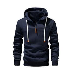 Meilleure qualité personnalisée hommes demi fermeture éclair tenue décontracté sweat à capuche respirant 100% coton crochet hiver saison à capuche directe - Product Image 1