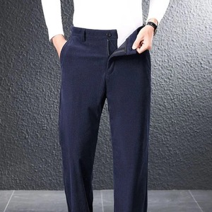 Pana hombres casa suelta tubo recto Otoño Invierno pantalones mediana edad drapeado botón Color sólido Vintage tamaño grande pantalones completos - Product Image 4