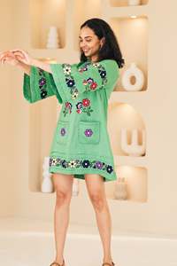 เดรสแขนยาวทรงเอไลน์แขนยาวลำลองสำหรับผู้หญิงชุดเดรสปักลายดอกไม้คอกลมขนนกสำหรับยูเครนใหม่ล่าสุด - Product Image 2