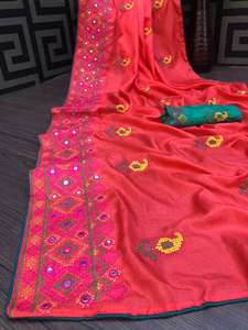 Exclusif indien Premium qualité indien Sari dernière conception tissu de soie fantaisie broderie séquence travail fête porter mariée dernier - Product Image 2