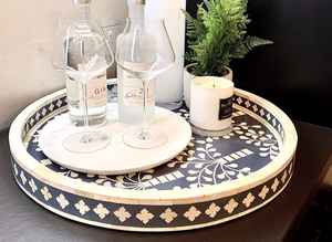 Plateau de service personnalisé de qualité supérieure en bois naturel fabriqué à la main floral MOP Bone incrustation pour la maison restaurants hôtel de l'Inde. - Product Image 2