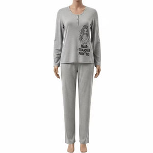 Breathable Knitted Women Sleepwear with Heat Transfer Printing Soft Cotton Blend Fabric Comfortable Nightwear <b>Pajamas</b> for Ladies - Product Image 3