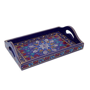 OKSQW Plateau de service rond classique en bambou fait à la main écologique personnalisé et assiettes en bois avec poignées décoratives uniques pour la nourriture - Product Image 3