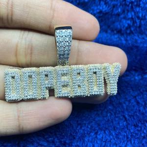 Pendentifs de luxe multicouches style Hip Hop personnalisés avec initiales en argent sterling 925 et diamants certifiés IGI, plaqués or rose, pour hommes - Product Image 1