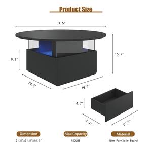 โต๊ะกาแฟทรงกลม LED พร้อมลิ้นชักเลื่อน 2 ช่อง โต๊ะกลางไม้สำหรับห้องนั่งเล่น - Product Image 2