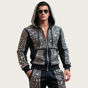 Calidad Premium Precio al por mayor Logotipo personalizado Chándal para hombres Rhinestone Peso pesado 100% Algodón Hombres Chándales Fabricante - Product Image 4