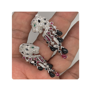 Elegantes pendientes de tuerca de pantera con rubí natural y diamantes reales en oro de 18K para ocasiones de boda-joyería de moda de alta calidad - Product Image 3