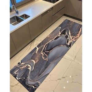 Alfombra de Mármol Gris y Dorado: Alfombra Decorativa Abstracta Brillante, Alfombra Delgada No Tejida - Product Image 4