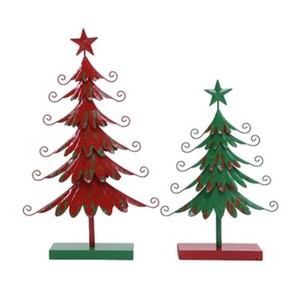 Arbre de Noël en métal rouge et vert avec étoile et éclairage LED parfait pour la décoration de table et de la maison Fournitures de décoration festive - Product Image 1