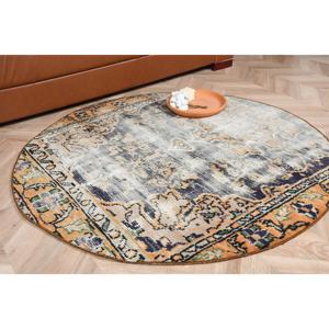 Alfombra vintage de 4.2x4.2 pies, alfombra azul con lunares de lana - Product Image 1