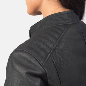 Veste en cuir pour femme grande taille, hiver, col montant, design et logo personnalisés, tissu tricoté, vente en gros - Product Image 5