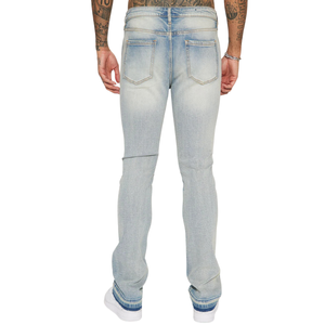 Jean en denim déchiré bleu clair délavé à l'enzyme pour homme, coupe droite, poids moyen, style streetwear décontracté, effet vintage - Product Image 2