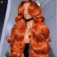 Perruques de cheveux humains ondulées couleur orange gingembre vif, avec dentelle frontale, sans colle, pré-épilées, coupe dégradée, pour salon