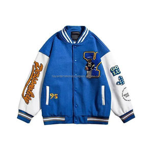 Mejor calidad 100% lana cuerpo con mangas de cuero de Chenille parche bordado Casual chaqueta para hombres y mujeres - Product Image 5