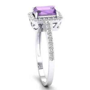 REYES Sparkling Emerald Cut 1.21 Carat Amethyst Gemstone Halo Ring in 925 Sterling <b>Silver</b> GRA Certified VVS Moissanite Jewelry - Product Image 3