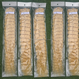 Blonde Curly Hair Bundles 100% Human Hair Extensions Virgin Remy Indonesian Double Weft Machine Shed-Resistant <b>Tangle</b>-Free - Product Image 6