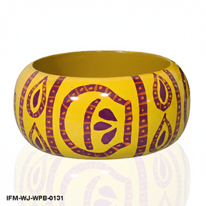 Handmade Yellow <b>Wooden</b> Painted <b>Bangle</b> Wide Chunky Wood Cuff Bracelet Hand-Painted Folk Art Jewelry - Product Image 3