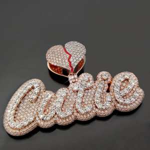 Moissanite Hip Hop joyería colgante collar tachonado corte redondo diamante 925 plata esterlina - Product Image 1