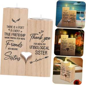 2Pcs Bougeoirs de décoration en forme de cœur Bougeoirs en bois Bougeoirs coniques Garniture en bois Bougeoirs coniques en bois Valentines - Product Image 5