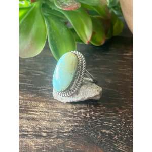 Reda Galvan Sonoran Mountain Turquoise & <b>Emerald</b> Cut Sterling <b>Silver</b> <b>Ring</b> Handmade Bezel Setting Everyday Wear Size 8.75 - Product Image 4