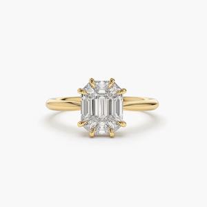 Bague de fiançailles solitaire en diamant véritable taille émeraude étincelante 1,25 CTW certifiée IGI, bijoux personnalisés en or rose 14 carats avec sertissage pavé - Product Image 2
