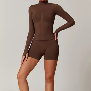 Women's Seamless Plaid Yoga Set 2pcs Workout Sportswear Gym Clothing Long Sleeve Fitness Jacket High Waist Leggings Breathable - Product Image 6