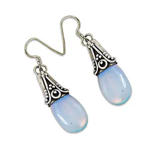 Boucles d'oreilles pendantes en argent 925 avec calcédoine pour femmes, bijoux tendance, idée cadeau - Product Image 1
