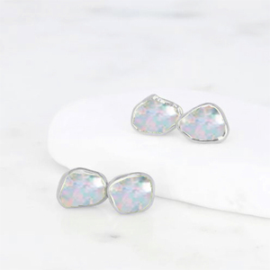 Wholesale Women's Fashion <b>Stud</b> Earrings Opal Raw Collet Setting 8-10mm Sterling <b>Silver</b> & Gold Vermeil Rhodium Plated Gift - Product Image 4
