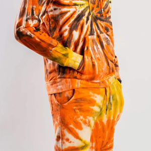 Conjunto de Sudadera con Capucha y Pantalones Deportivos Tie-Dye Naranja Amarillo para Hombre, Traje de Dos Piezas de Felpa, Corte Ajustado, Informal, Atlético, para Entrenamiento - Product Image 6