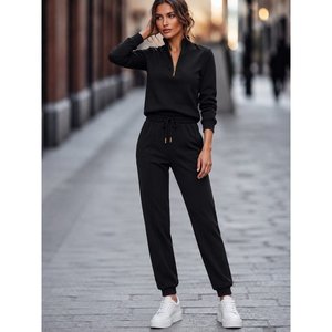 Conjunto de Dos Piezas de Blusa y Pantalón de Viscosa con Cuello de Pescador y Cierre de Cremallera, Manga Larga, para Mujer, 37964 - Negro - Product Image 3