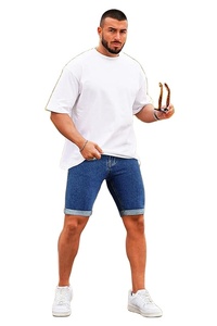 Pantalones Cortos de Mezclilla Bermuda Azul Claro para Hombre, Personalizados, Transpirables, Estilo Vintage, Cintura Media, Pierna Ancha, Estilo Hip Hop - Product Image 3