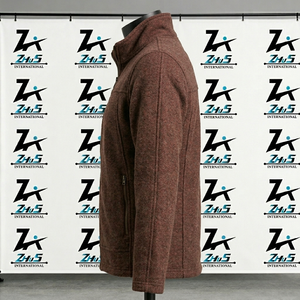 Veste en laine polaire marron pour homme, col montant, fermeture éclair, style décontracté, coupe classique, tricotée en laine, couleur unie, pour l'automne - Product Image 3