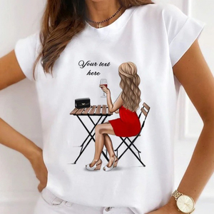 Camiseta de manga corta con cuello redondo blanco sólido para mujer Logo estampado Spandex/mezcla de algodón secado rápido verano Casual Regular Fit - Product Image 4