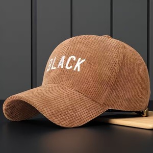 Gorra unisex de pana negra a rayas con visera ajustable para otoño e invierno, estilo camionero, ideal para un look urbano y moderno. - Product Image 4