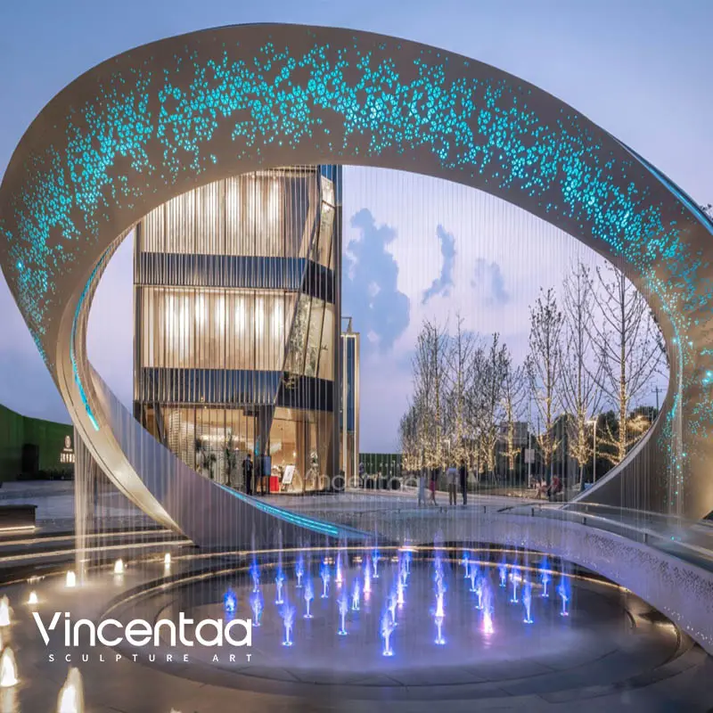 Vincentaa-anillo de acero inoxidable para exteriores, escultura redonda, fuente de agua