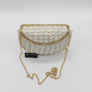 กระเป๋าคลัทช์โลหะงานแฮนด์เมดสำหรับผู้หญิงกระเป๋าถือลูกปัดสำหรับงานเลี้ยงตอนเย็นสีทองเงินคุณภาพสูงสไตล์แฟชั่น - Product Image 3