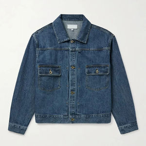 Denim Jacket Casual Slim Men Winter High Quality Plus Size Stand Collar Front Logo OEM Service - Product Image 1