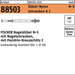 Anclaje para clavos Fischer R 88503 N-S 8x80/40 con tornillos A2 y nailon, 50 piezas - Product Image 1