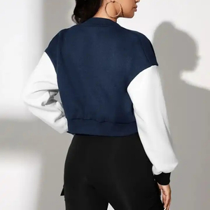 Chaqueta universitaria recortada de Estilo Vintage para mujer, nueva chaqueta de cuero bordada a la moda, venta al por mayor, logotipo personalizado, algodón teñido liso - Product Image 5
