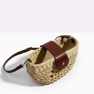 Bolso Redondo de Mimbre Estilo Bohemio Marina con Correa Individual, Cierre de Botón Estilo Japonés, Forro de Poliéster y Algodón - Product Image 2