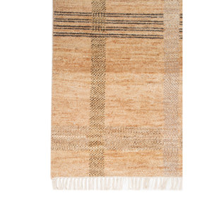 พรมขนสัตว์ถักมือสีเบจและสีน้ำตาลขนาดใหญ่สำหรับตกแต่งห้องนั่งเล่นวัยรุ่น พร้อมลวดลายทางเดิน - Product Image 4