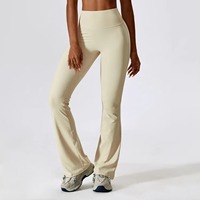Leggings de yoga de cintura alta para mujer, personalizados al por mayor, transpirables, de manga corta, para fitness, gimnasio, entrenamiento, elásticos, tipo pantalón acampanado.