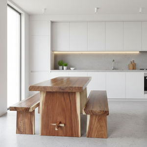 Best Selling Luxury Suar Wood Rustic Style Dining Set Heavy Duty Table and 2 Wooden <b>Benches</b> with Solid Base for Hotel Furniture - Product Image 6