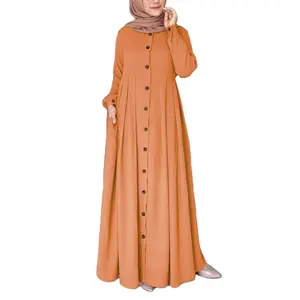 Plain dyed orange dress long button up stripe OEM Custom Abaya Manufacturer New Latest Design Dubai Abaya Kaftan Stylish Women's