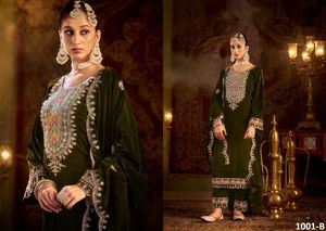 Terciopelo pesado con Secuencia de bordado Traje DE TRABAJO Secuencia de terciopelo Cording Bordado Trabajo superior e inferior con Dupatta - Product Image 6