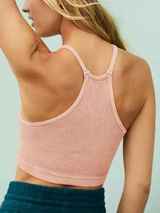 Personnalisé été décontracté Muscle Gym entraînement licou recadrée débardeur coton côtelé femmes strass ajusté Yoga haut athlétique culture - Product Image 5