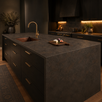 Dalle de quartz technique Brown Gold Mist 3200x1600mm |   Certifié CE SGS |   Comptoir de salle de bain moderne et projet d'aménagement intérieur de luxe pour hôtels/villas