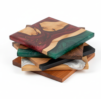 Ensemble de sous-verres décoratifs en bois et résine, durables, style américain, design artistique en résine époxy, impression UV, finition polie, personnalisables de qualité supérieure